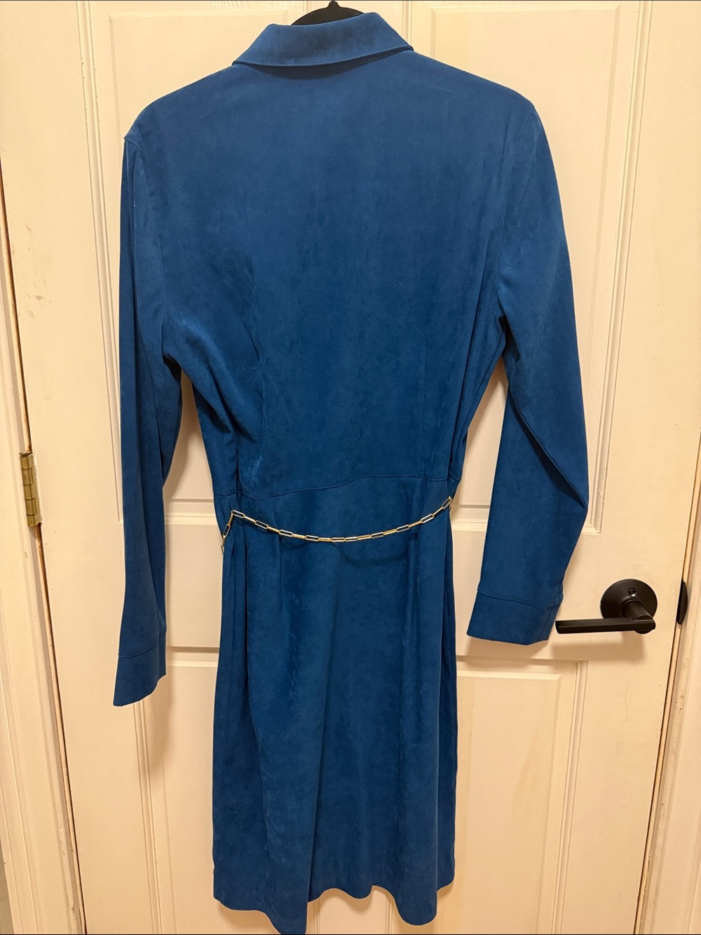 iCE Brand Vintage Teal Blue Button-Front Long Sleeve Dress with Chain Belt - 10 - Picture 2 of 8